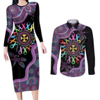 Inspirational Fight Cancers In All Color Personalised Couples Matching Long Sleeve Bodycon Dress and Long Sleeve Button Shirt Dragonfly Aboriginal Art