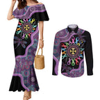 Inspirational Fight Cancers In All Color Personalised Couples Matching Mermaid Dress and Long Sleeve Button Shirt Dragonfly Aboriginal Art