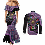 Inspirational Fight Cancers In All Color Personalised Couples Matching Mermaid Dress and Long Sleeve Button Shirt Dragonfly Aboriginal Art