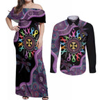 Inspirational Fight Cancers In All Color Personalised Couples Matching Off Shoulder Maxi Dress and Long Sleeve Button Shirt Dragonfly Aboriginal Art