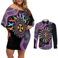 Inspirational Fight Cancers In All Color Personalised Couples Matching Off Shoulder Short Dress and Long Sleeve Button Shirt Dragonfly Aboriginal Art