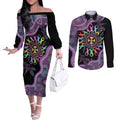 Inspirational Fight Cancers In All Color Personalised Couples Matching Off The Shoulder Long Sleeve Dress and Long Sleeve Button Shirt Dragonfly Aboriginal Art