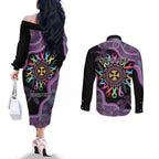 Inspirational Fight Cancers In All Color Personalised Couples Matching Off The Shoulder Long Sleeve Dress and Long Sleeve Button Shirt Dragonfly Aboriginal Art