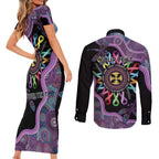 Inspirational Fight Cancers In All Color Personalised Couples Matching Short Sleeve Bodycon Dress and Long Sleeve Button Shirt Dragonfly Aboriginal Art