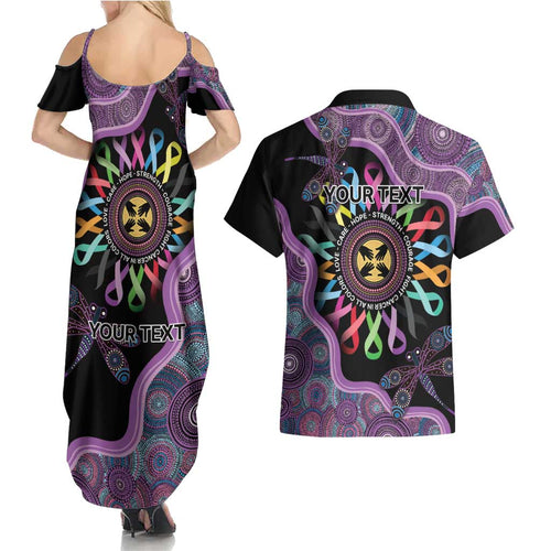 Inspirational Fight Cancers In All Color Personalised Couples Matching Summer Maxi Dress and Hawaiian Shirt Dragonfly Aboriginal Art