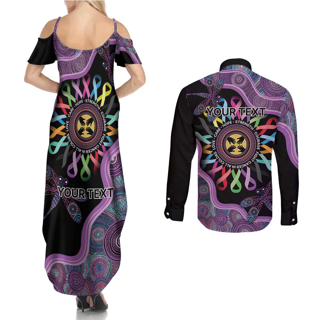 Inspirational Fight Cancers In All Color Personalised Couples Matching Summer Maxi Dress and Long Sleeve Button Shirt Dragonfly Aboriginal Art