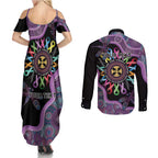 Inspirational Fight Cancers In All Color Personalised Couples Matching Summer Maxi Dress and Long Sleeve Button Shirt Dragonfly Aboriginal Art