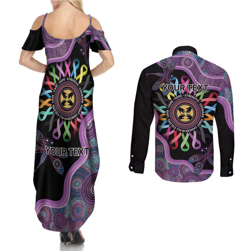 Inspirational Fight Cancers In All Color Personalised Couples Matching Summer Maxi Dress and Long Sleeve Button Shirt Dragonfly Aboriginal Art