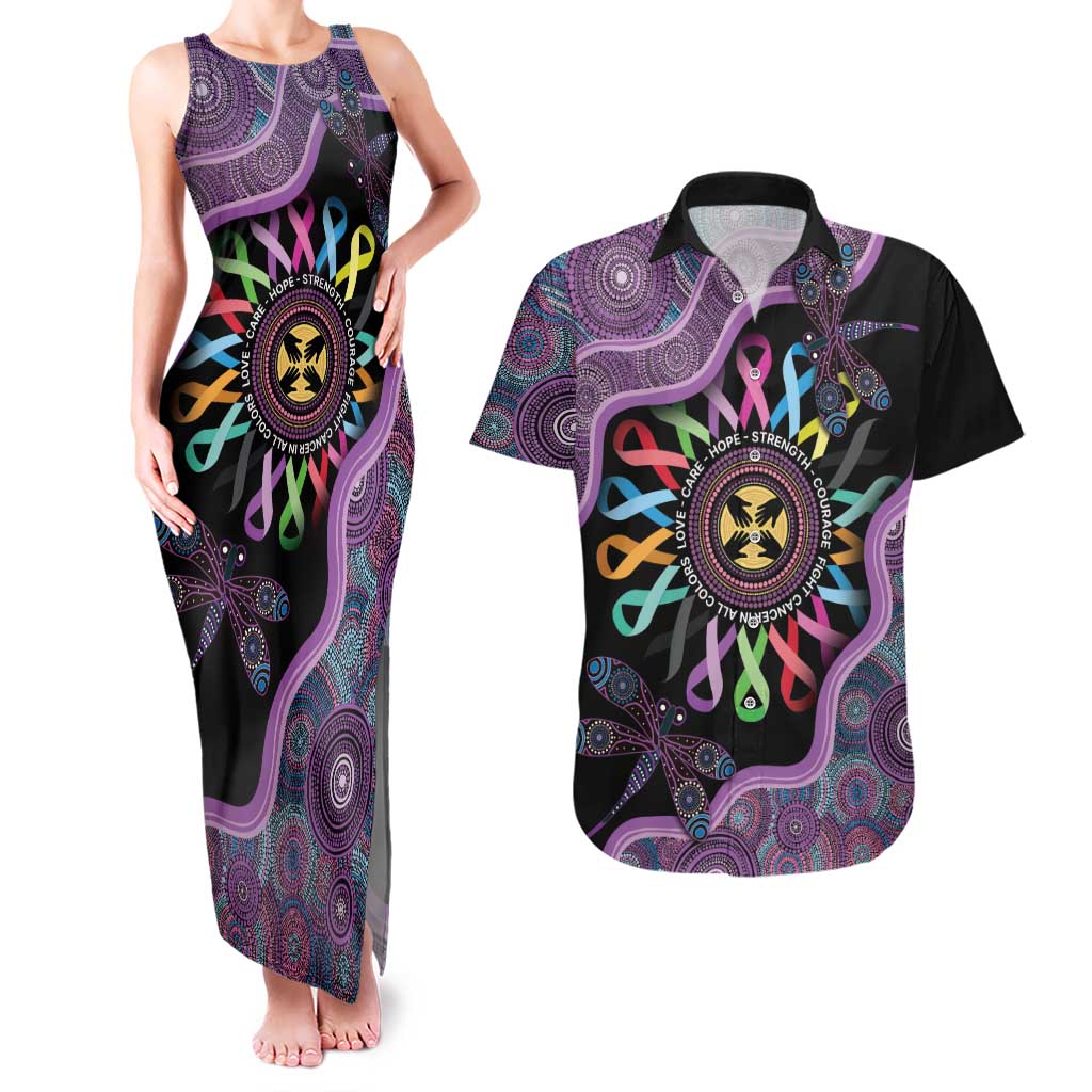 Inspirational Fight Cancers In All Color Personalised Couples Matching Tank Maxi Dress and Hawaiian Shirt Dragonfly Aboriginal Art