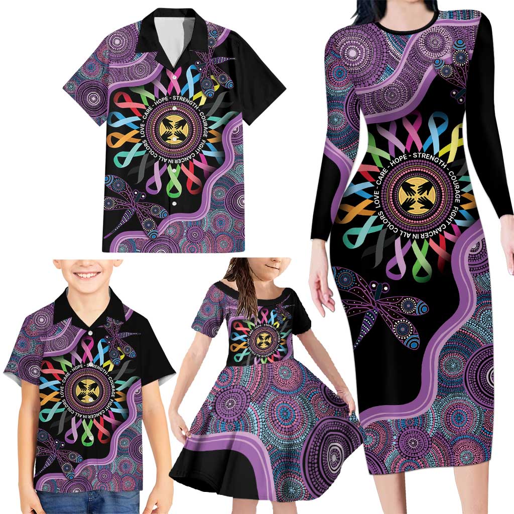 Inspirational Fight Cancers In All Color Personalised Family Matching Long Sleeve Bodycon Dress and Hawaiian Shirt Dragonfly Aboriginal Art
