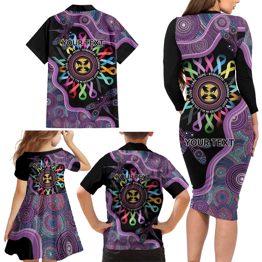 Inspirational Fight Cancers In All Color Personalised Family Matching Long Sleeve Bodycon Dress and Hawaiian Shirt Dragonfly Aboriginal Art