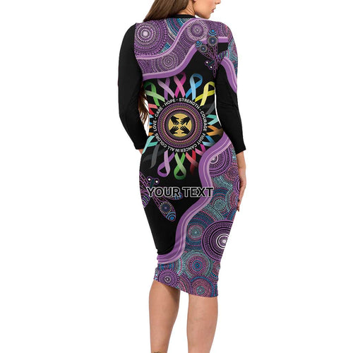 Inspirational Fight Cancers In All Color Personalised Family Matching Long Sleeve Bodycon Dress and Hawaiian Shirt Dragonfly Aboriginal Art