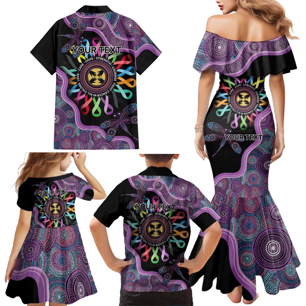 Inspirational Fight Cancers In All Color Personalised Family Matching Mermaid Dress and Hawaiian Shirt Dragonfly Aboriginal Art