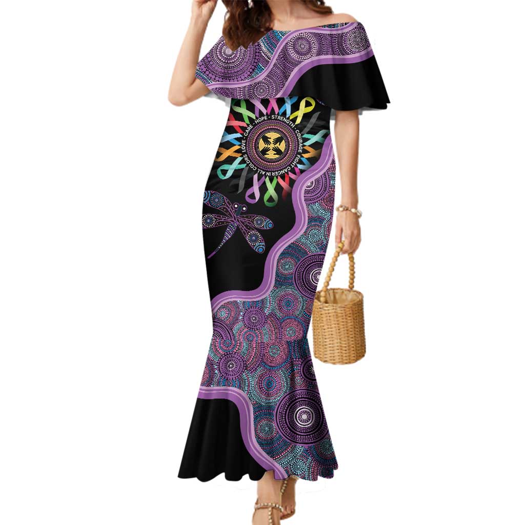 Inspirational Fight Cancers In All Color Personalised Family Matching Mermaid Dress and Hawaiian Shirt Dragonfly Aboriginal Art