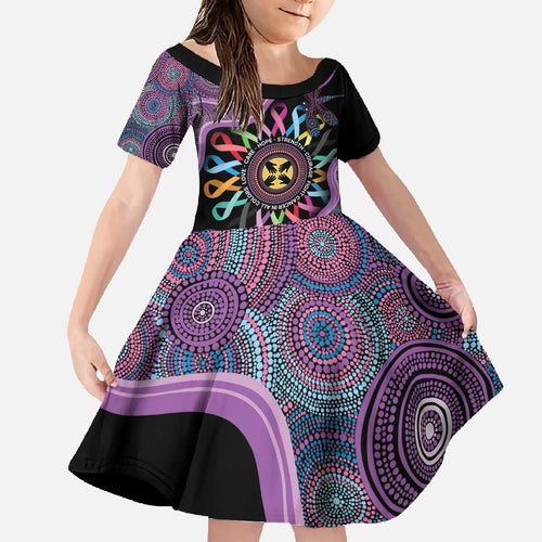 Inspirational Fight Cancers In All Color Personalised Family Matching Off The Shoulder Long Sleeve Dress and Hawaiian Shirt Dragonfly Aboriginal Art