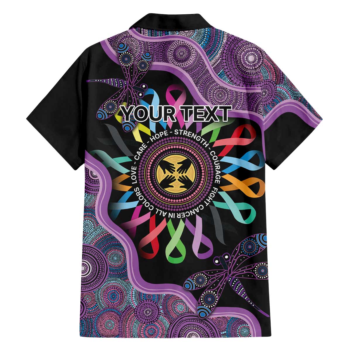 Inspirational Fight Cancers In All Color Personalised Family Matching Off The Shoulder Long Sleeve Dress and Hawaiian Shirt Dragonfly Aboriginal Art