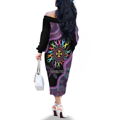 Inspirational Fight Cancers In All Color Personalised Family Matching Off The Shoulder Long Sleeve Dress and Hawaiian Shirt Dragonfly Aboriginal Art
