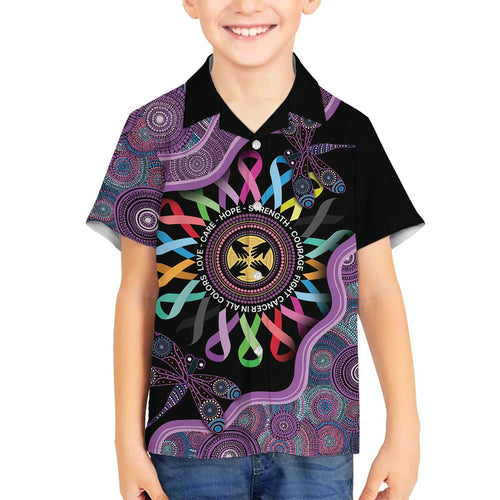 Inspirational Fight Cancers In All Color Personalised Family Matching Off The Shoulder Long Sleeve Dress and Hawaiian Shirt Dragonfly Aboriginal Art