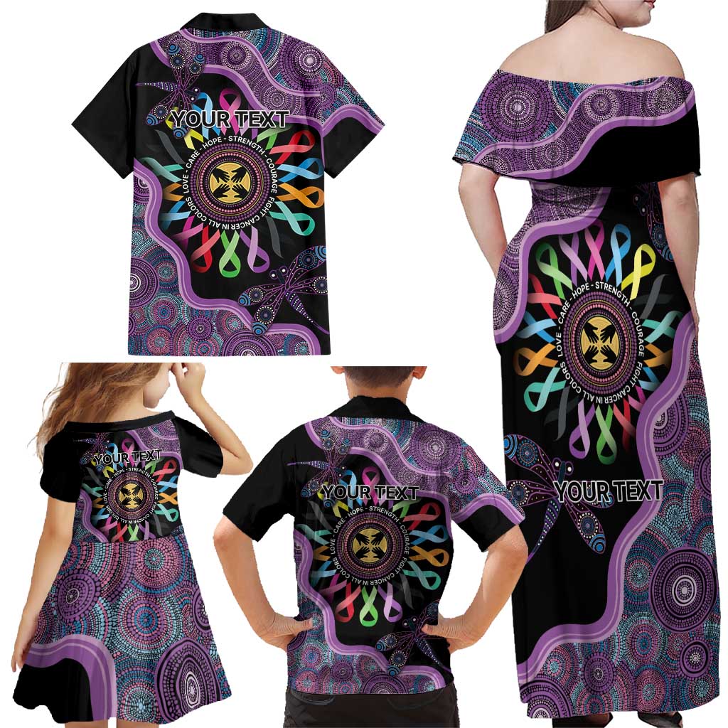 Inspirational Fight Cancers In All Color Personalised Family Matching Off Shoulder Maxi Dress and Hawaiian Shirt Dragonfly Aboriginal Art