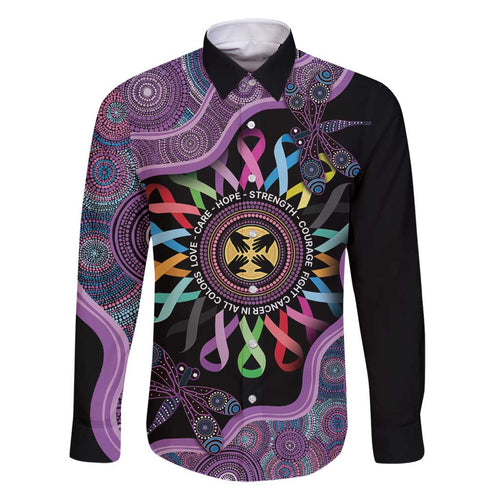 Inspirational Fight Cancers In All Color Personalised Family Matching Off Shoulder Maxi Dress and Hawaiian Shirt Dragonfly Aboriginal Art