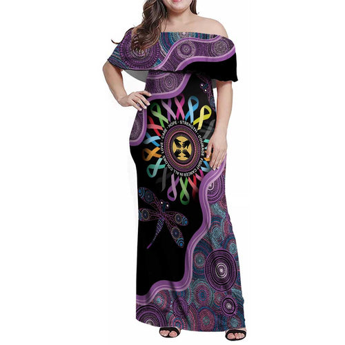 Inspirational Fight Cancers In All Color Personalised Family Matching Off Shoulder Maxi Dress and Hawaiian Shirt Dragonfly Aboriginal Art