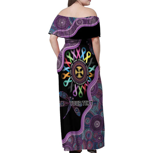 Inspirational Fight Cancers In All Color Personalised Family Matching Off Shoulder Maxi Dress and Hawaiian Shirt Dragonfly Aboriginal Art