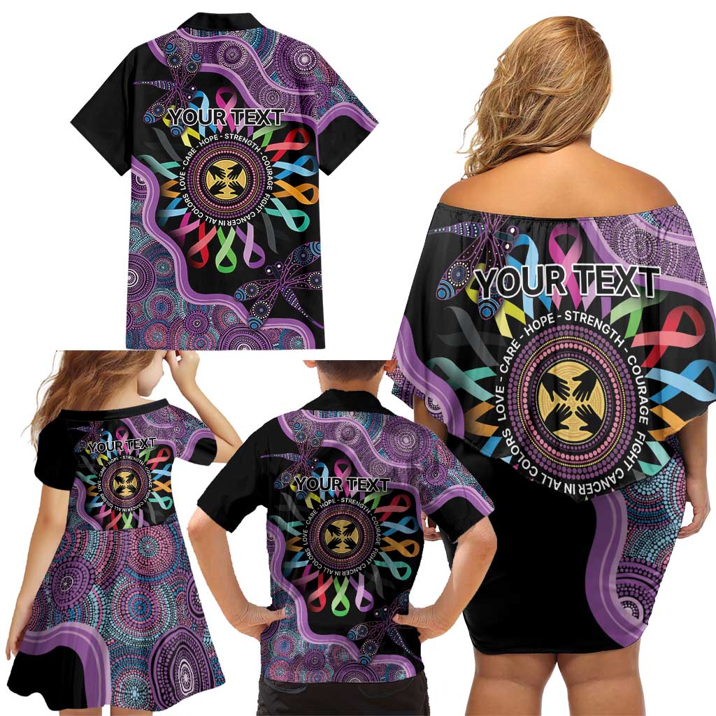 Inspirational Fight Cancers In All Color Personalised Family Matching Off Shoulder Short Dress and Hawaiian Shirt Dragonfly Aboriginal Art