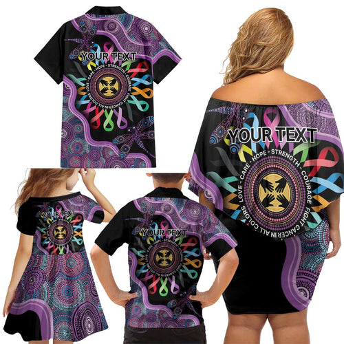 Inspirational Fight Cancers In All Color Personalised Family Matching Off Shoulder Short Dress and Hawaiian Shirt Dragonfly Aboriginal Art