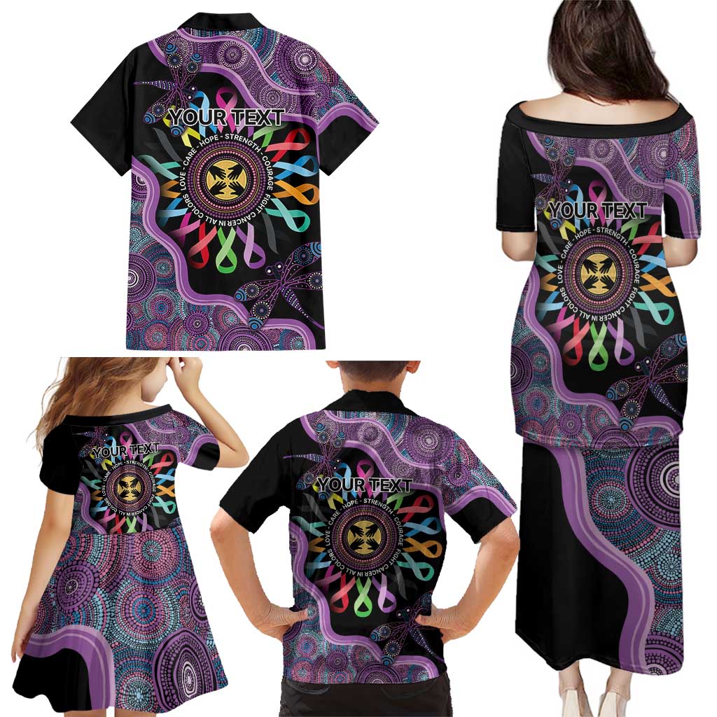 Inspirational Fight Cancers In All Color Personalised Family Matching Puletasi and Hawaiian Shirt Dragonfly Aboriginal Art