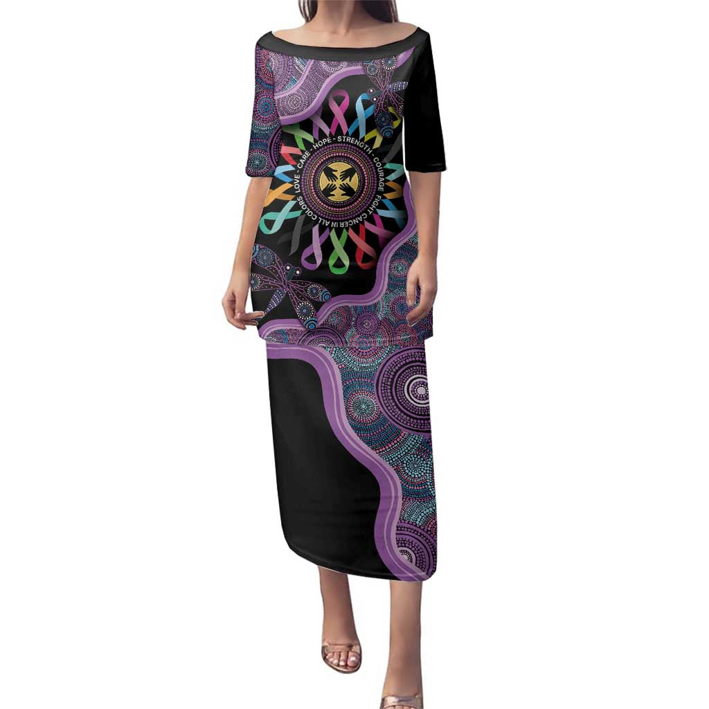 Inspirational Fight Cancers In All Color Personalised Family Matching Puletasi and Hawaiian Shirt Dragonfly Aboriginal Art