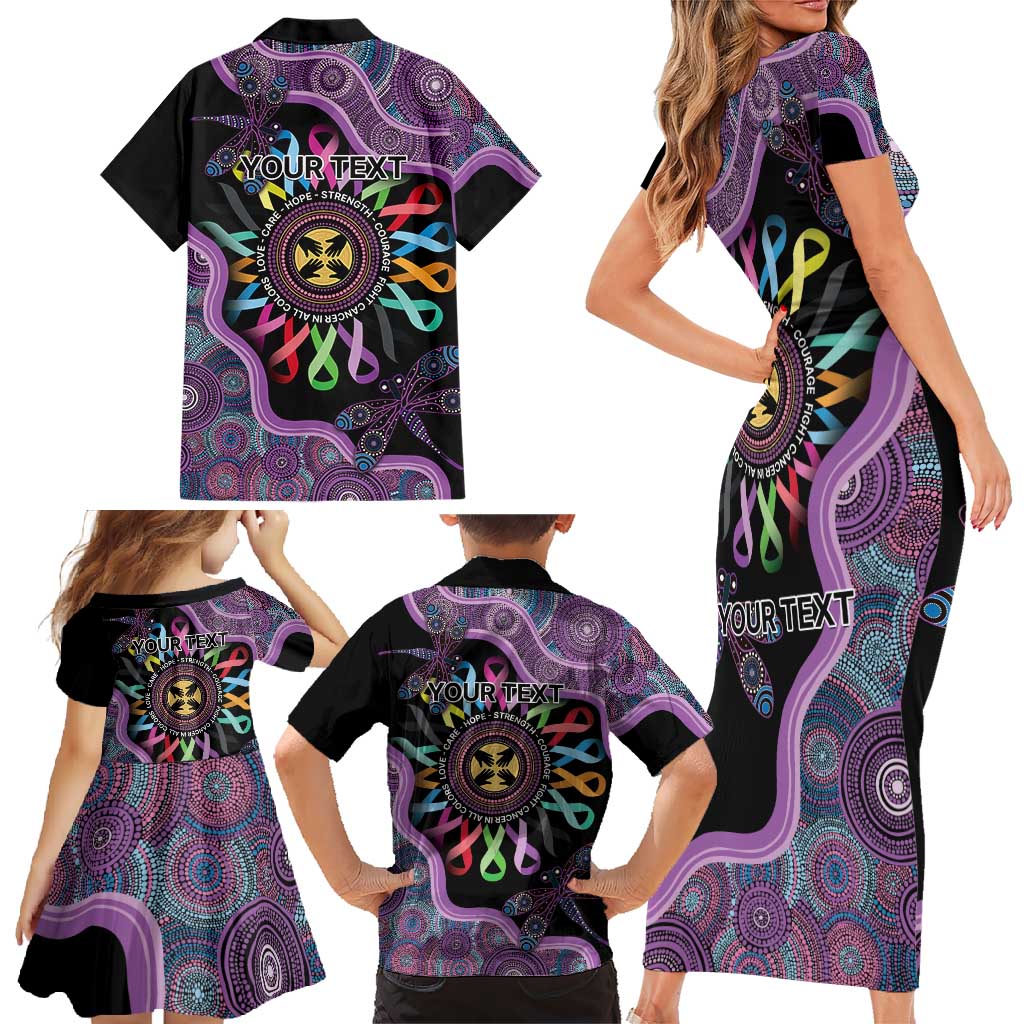 Inspirational Fight Cancers In All Color Personalised Family Matching Short Sleeve Bodycon Dress and Hawaiian Shirt Dragonfly Aboriginal Art
