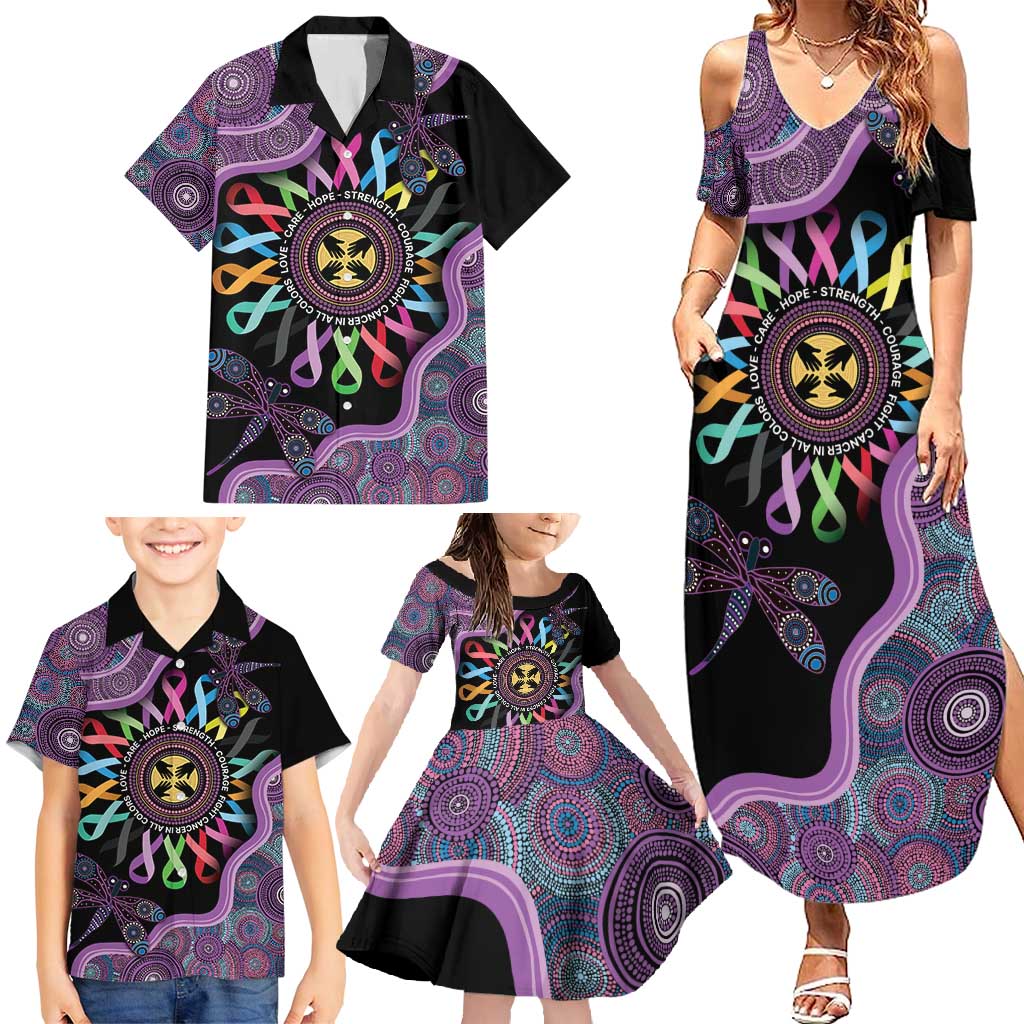 Inspirational Fight Cancers In All Color Personalised Family Matching Summer Maxi Dress and Hawaiian Shirt Dragonfly Aboriginal Art