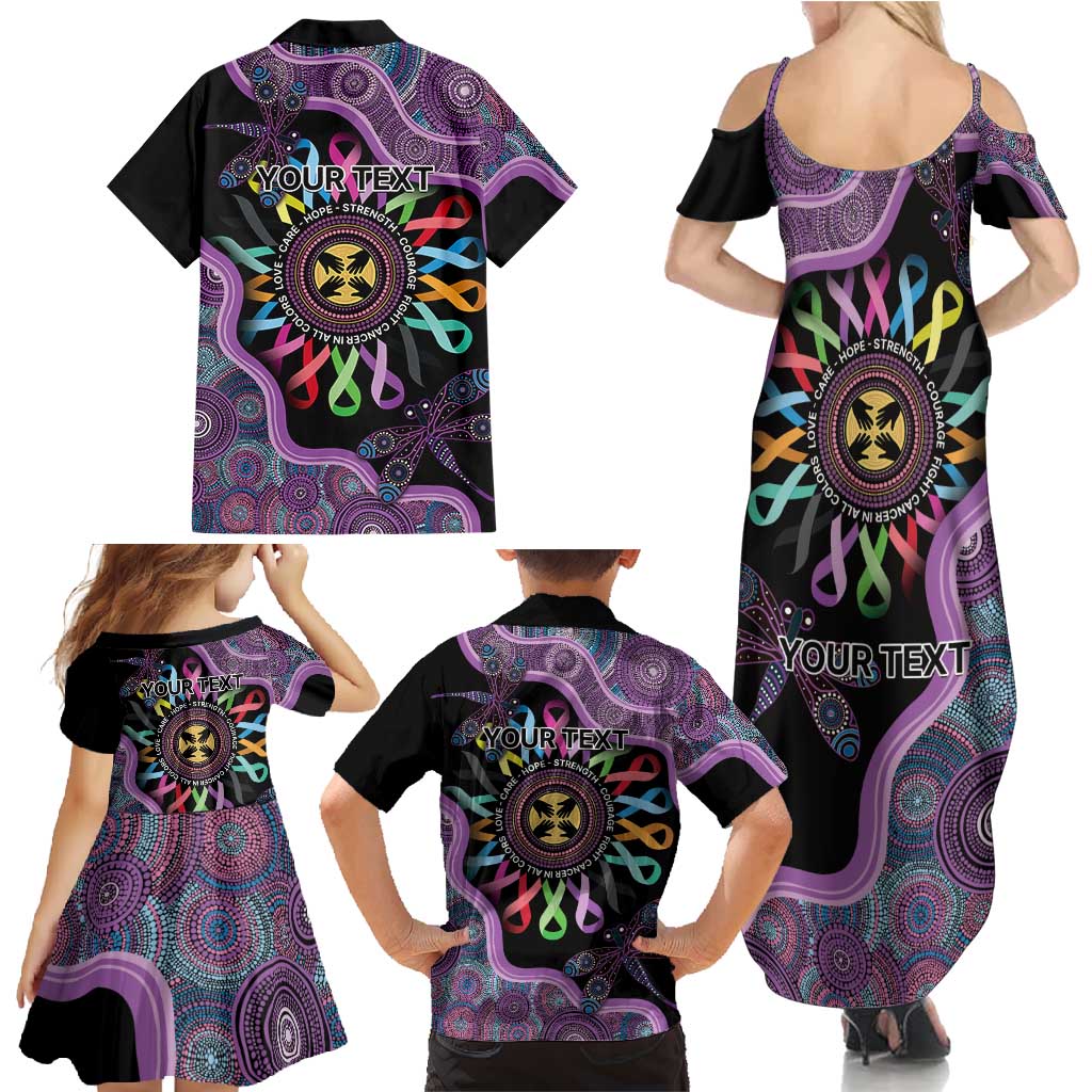 Inspirational Fight Cancers In All Color Personalised Family Matching Summer Maxi Dress and Hawaiian Shirt Dragonfly Aboriginal Art