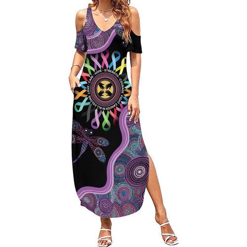 Inspirational Fight Cancers In All Color Personalised Family Matching Summer Maxi Dress and Hawaiian Shirt Dragonfly Aboriginal Art