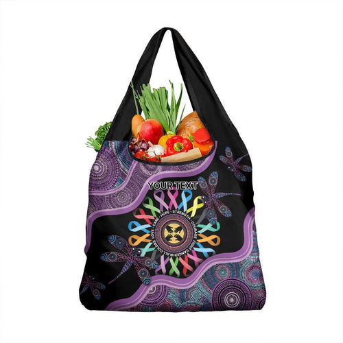 Inspirational Fight Cancers In All Color Personalised Grocery Bag Dragonfly Aboriginal Art