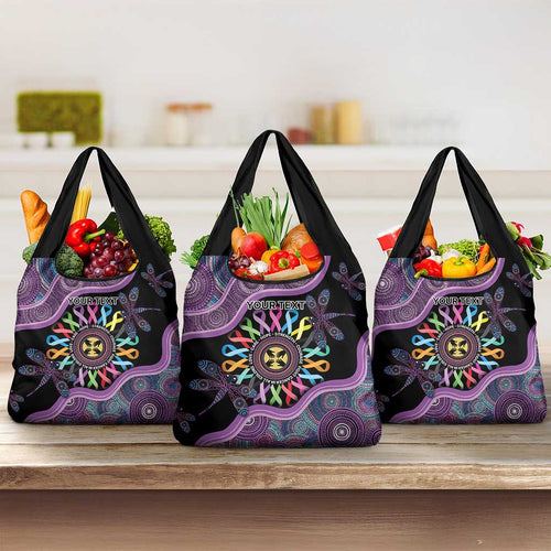 Inspirational Fight Cancers In All Color Personalised Grocery Bag Dragonfly Aboriginal Art