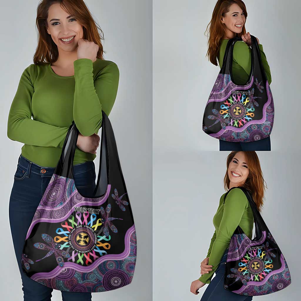Inspirational Fight Cancers In All Color Personalised Grocery Bag Dragonfly Aboriginal Art