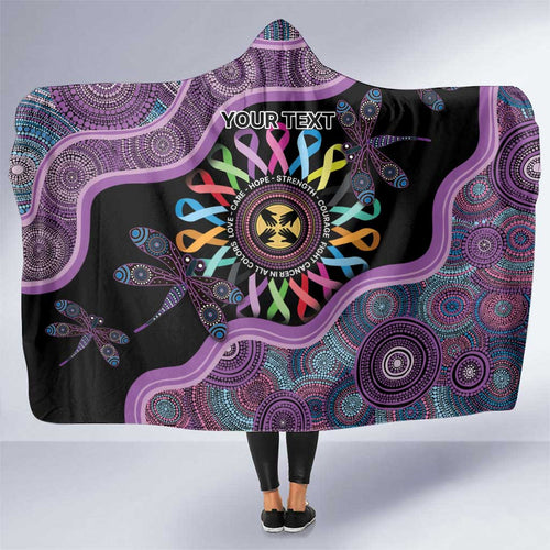 Inspirational Fight Cancers In All Color Personalised Hooded Blanket Dragonfly Aboriginal Art