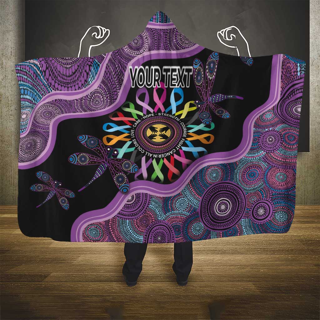 Inspirational Fight Cancers In All Color Personalised Hooded Blanket Dragonfly Aboriginal Art