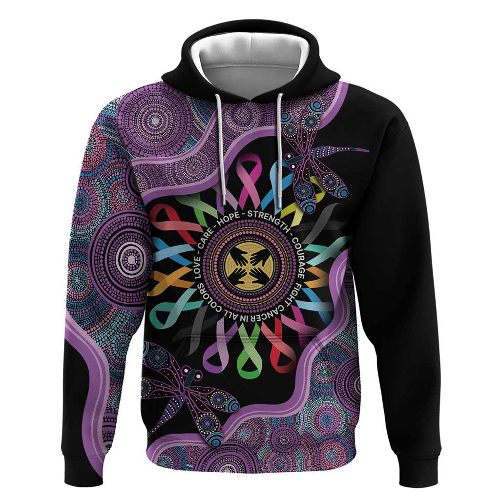 Inspirational Fight Cancers In All Color Personalised Hoodie Dragonfly Aboriginal Art