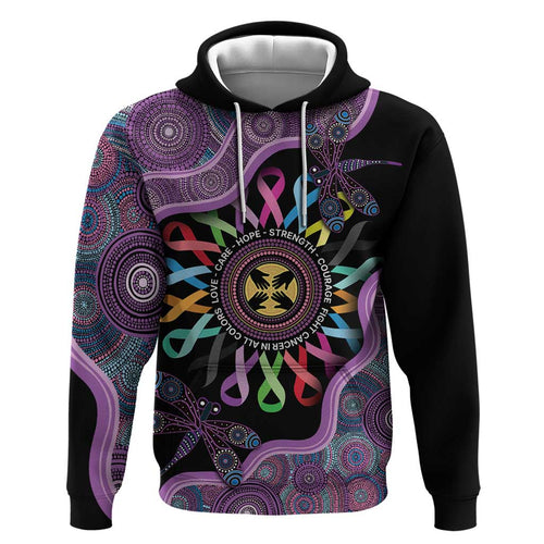 Inspirational Fight Cancers In All Color Personalised Hoodie Dragonfly Aboriginal Art