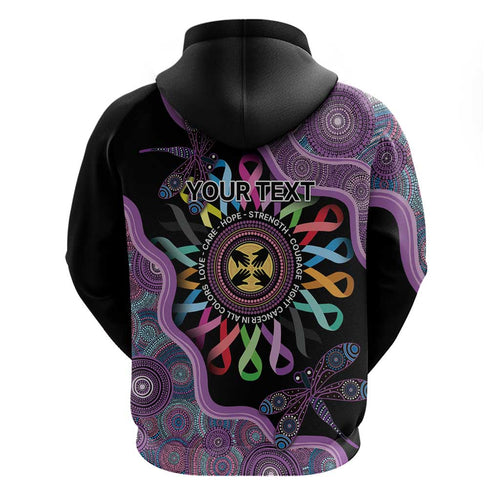 Inspirational Fight Cancers In All Color Personalised Hoodie Dragonfly Aboriginal Art