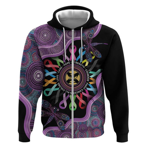 Inspirational Fight Cancers In All Color Personalised Hoodie Dragonfly Aboriginal Art