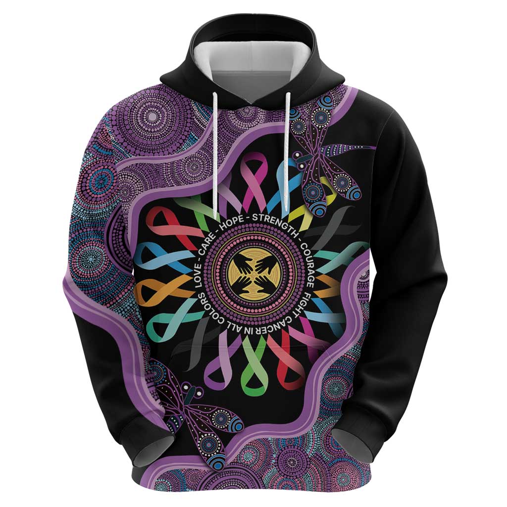 Inspirational Fight Cancers In All Color Personalised Hoodie Dragonfly Aboriginal Art