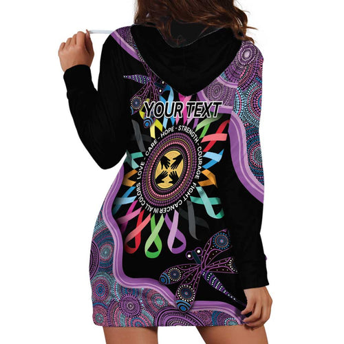 Inspirational Fight Cancers In All Color Personalised Hoodie Dress Dragonfly Aboriginal Art