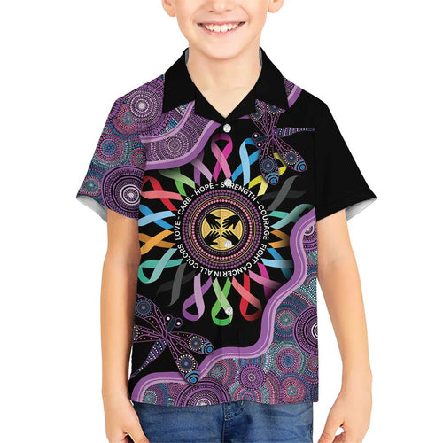 Inspirational Fight Cancers In All Color Personalised Kid Hawaiian Shirt Dragonfly Aboriginal Art