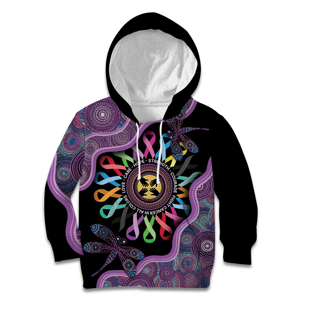 Inspirational Fight Cancers In All Color Personalised Kid Hoodie Dragonfly Aboriginal Art