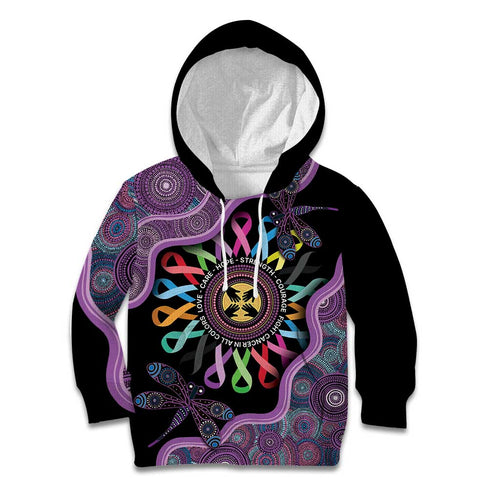 Inspirational Fight Cancers In All Color Personalised Kid Hoodie Dragonfly Aboriginal Art