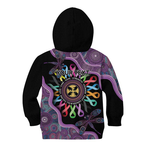 Inspirational Fight Cancers In All Color Personalised Kid Hoodie Dragonfly Aboriginal Art