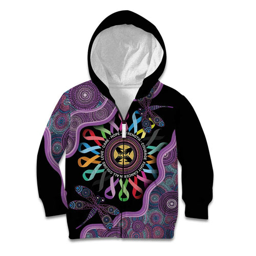 Inspirational Fight Cancers In All Color Personalised Kid Hoodie Dragonfly Aboriginal Art